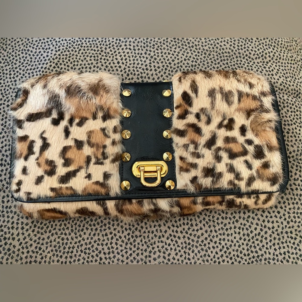 BE&D leopard fur shoulder bag clutch NEW rare!